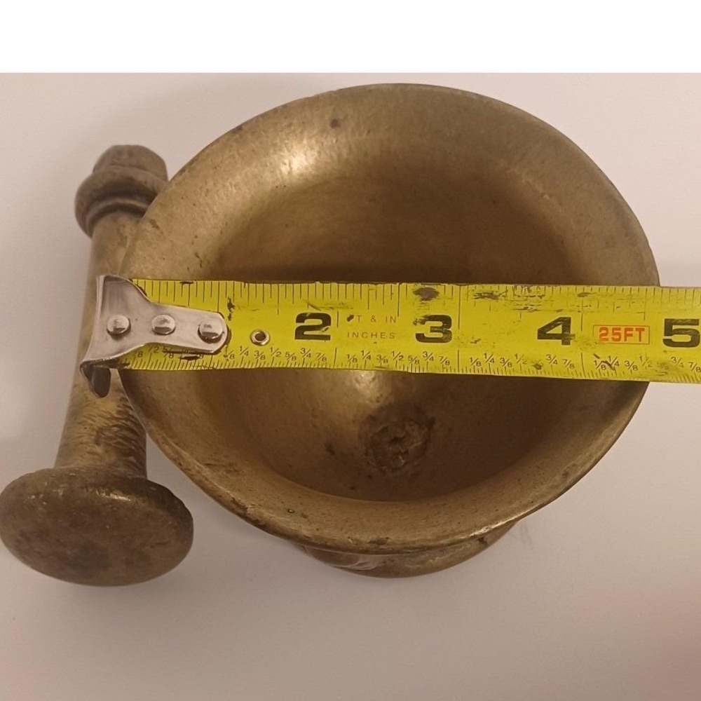 Vintage Heavy Brass Mortar & Pestle 19th Century Apothecary Grinder Antique MCM - Picture 12 of 16